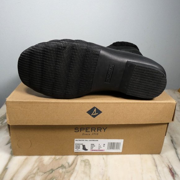 Sperry womens Saltwater Tall Leather Cozy Rain Boot, Black, 7 US - Picture 8 of 10